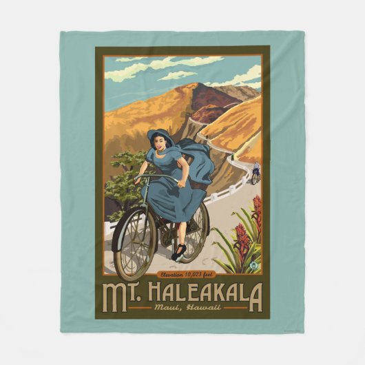 Mt. Haleakalaの自転車はハワイに乗ります フリースブランケット (正面)