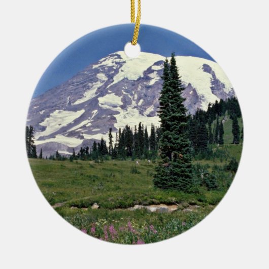 Mt. Rainerのワシントン州の赤の花 セラミックオーナメント (正面)