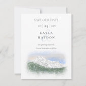 Mt Rainier, Falling Snow Wedding Save the Date 招待状 (正面)
