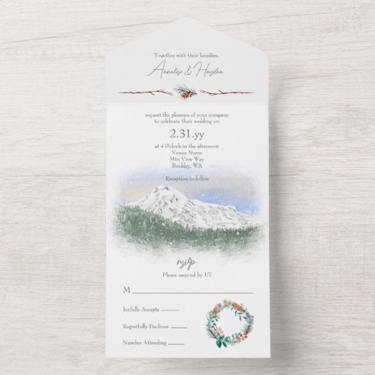 Mt. Rainier, Snow, Pinecones, Pine Needles オールインワン招待状 (内側)
