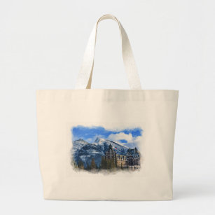 Mt Rundle and Famous Hotel, Banff, Alta，カナダ ラージトートバッグ