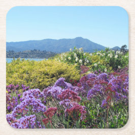 Mt Tamalpais紫色の花セット6コースター スクエアペーパーコースター