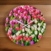 Mt Vernon赤と白のピンクのチューリップ ラージ壁時計