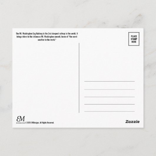 Mt. Washington Cog Railway Postcard ポストカード (裏面)