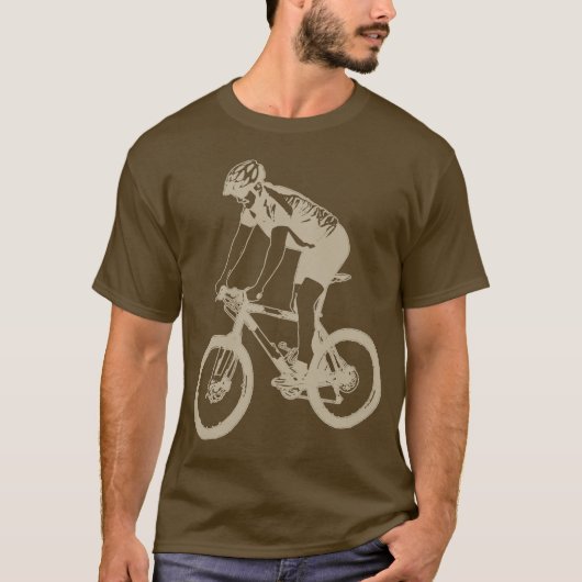 MTBのマウンテンバイクの単独のシルエット、タンのデザイン Tシャツ (正面)