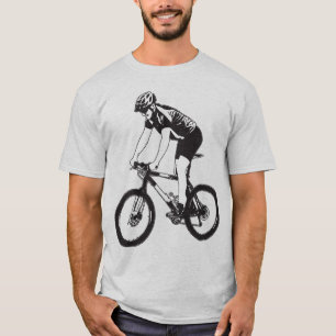 MTBのマウンテンバイクの単独のシルエット、黒いデザイン Tシャツ