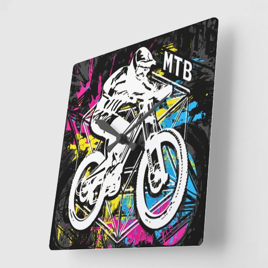 MTBマウンテンバイク – 山バイクもしくは自転車に乗る人MTB壁時計 スクエア壁時計 (傾斜)
