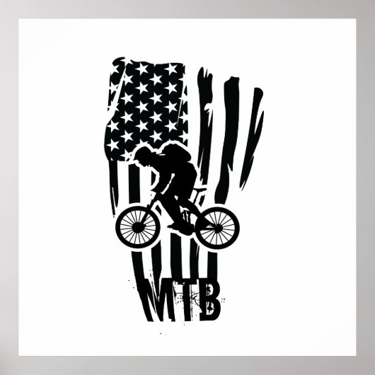 Mtb山サイクリングアメリカ合衆国ブラックヴィンテージ国旗 ポスター (正面)