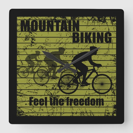 MTB ダウンヒル自転車ライダー - マウンテンバイク スクエア壁時計 (正面)