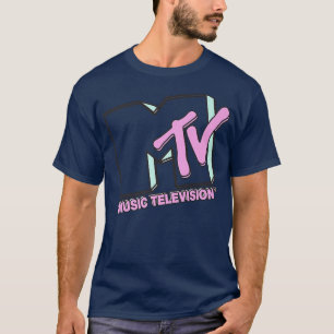 MTVミュージックテレビレトロワードスタック前面および背面 Tシャツ
