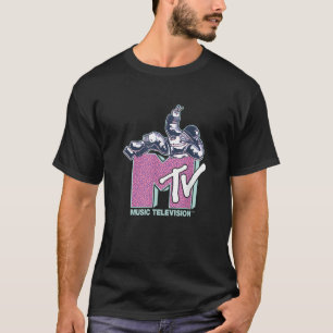 MTVミュージックテレビレトロ80sネオンピンクムーンマン Tシャツ