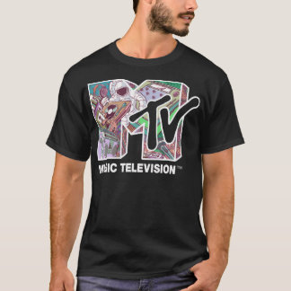 Mtvミュージックテレビ宇宙飛行士コラージュのロゴ塗りつぶし Tシャツ