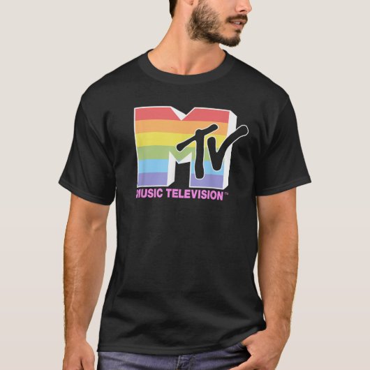 MTV Music Television Rainbowプライドロゴ塗りつぶし Tシャツ (正面)