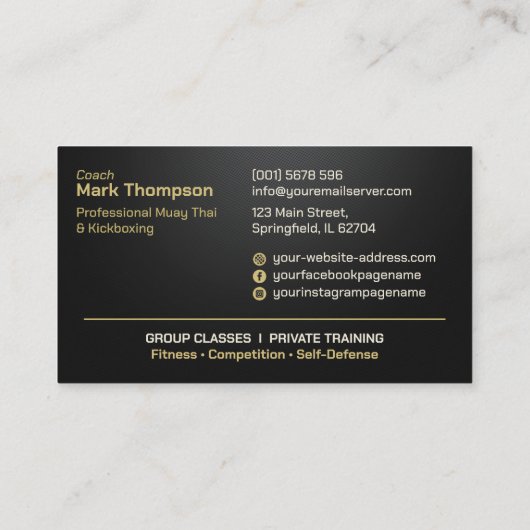 Muay Thai and Kickboxing Coach - Black and Gold 名刺 (裏面)