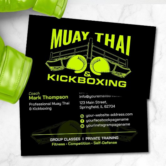 Muay Thai and Kickboxing Coach - Black and Lime 名刺