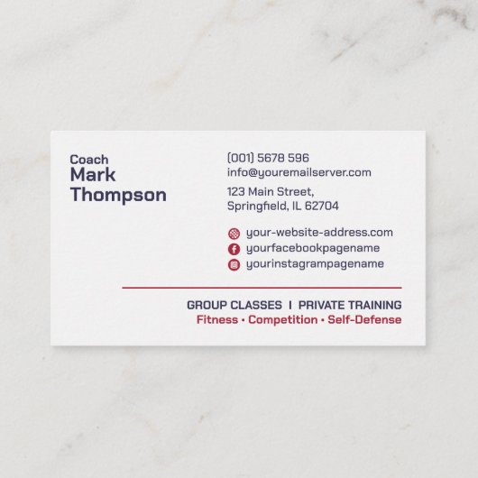 Muay Thai and Kickboxing Coach - Blue Red  名刺 (裏面)