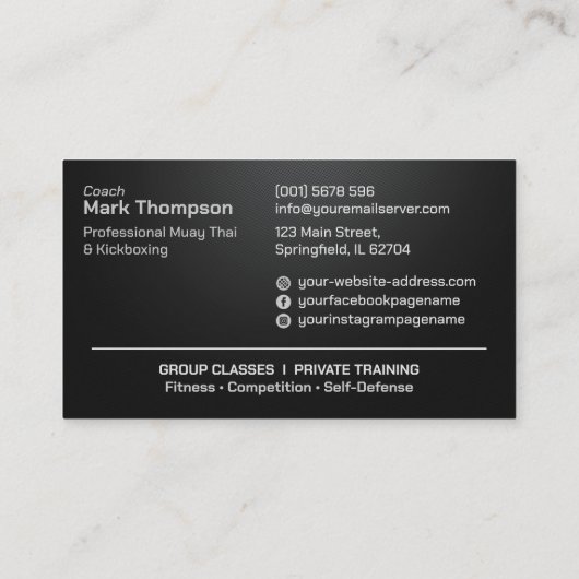 Muay Thai and Kickboxing Coach - Silver Metallic 名刺 (裏面)
