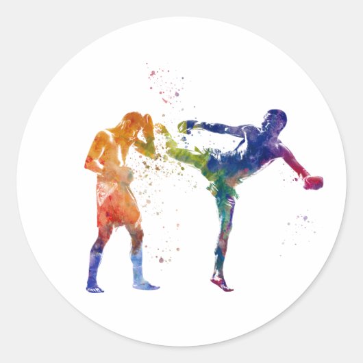 Muay thai in watercolor ラウンドシール (正面)