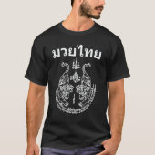 Muay Thai Language Sak Yant Tattoo Twin Tiger Kick Tシャツ (正面)