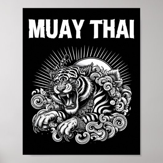 Muay Thai Language Tattoo Tiger Roar Kickboxing Th ポスター (正面)