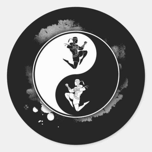 Muay Thai Martial Arts Thai Boxing Yin Yang Coach ラウンドシール (正面)