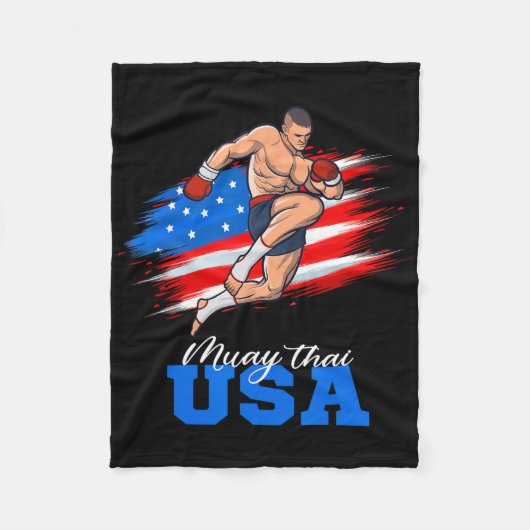 Muay Thai Usa Support Team American Flag Kickboxin フリースブランケット (正面)