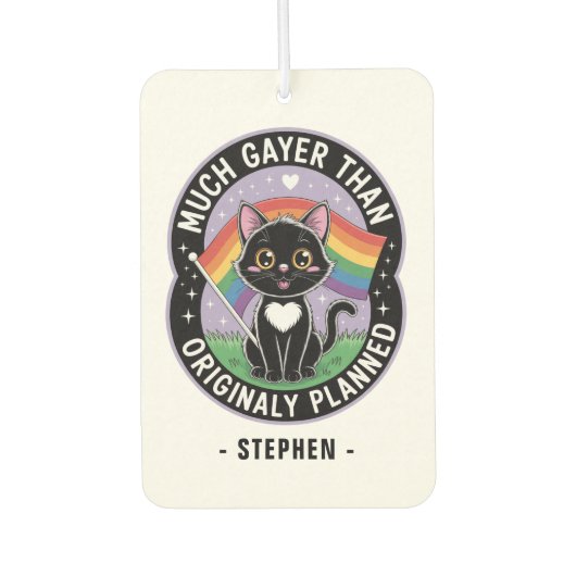 Much Gayer – 可愛おもしろいい黒猫LGBTQプライド カーエアーフレッシュナー (正面)