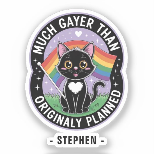 Much Gayer – 可愛おもしろいい黒猫LGBTQプライド シール (正面)
