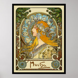 Mucha Art Nouveau Poster -  Zodiac  - La Plume ポスター
