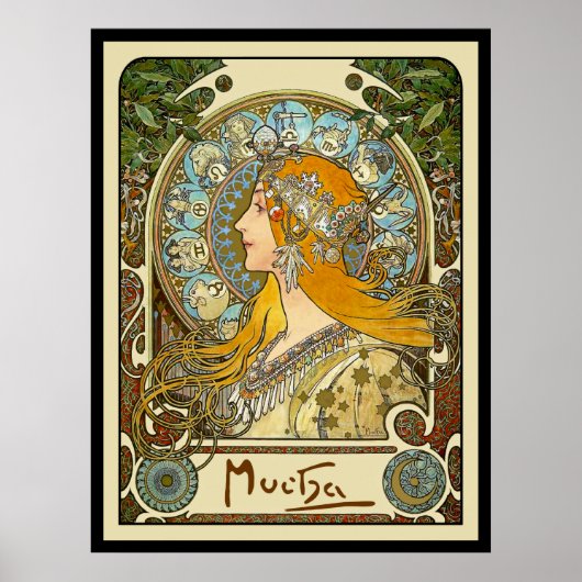 Mucha Art Nouveau Poster -  Zodiac  - La Plume ポスター (正面)