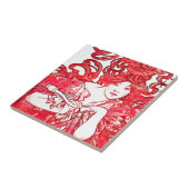 Mucha Red Hair Bikeアールヌーボーの女性タイル タイル (側面)