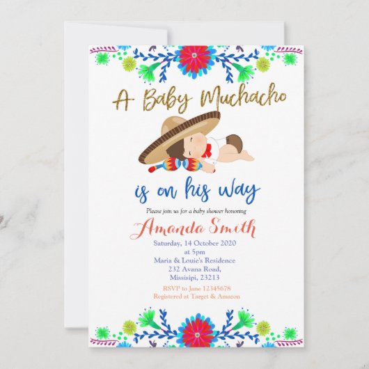 Muchachoのメキシコフェスタのベビーシャワーの招待状 招待状 (正面)