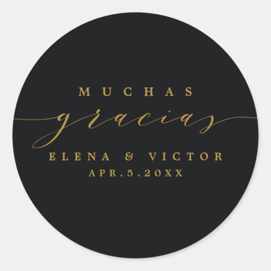 MUCHAS エレガント GRACIASのスクリプト |ステッカーありがとう ラウンドシール (正面)