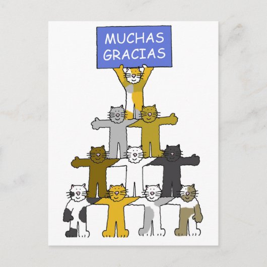 Muchas スペインの Gracias Cartoon Catsありがとう ポストカード (正面)