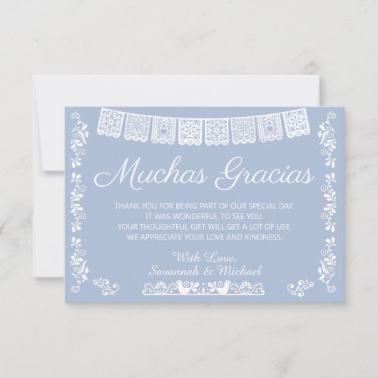 Muchas Gracias Baby Shower Dusty Blue サンキューカード (正面)