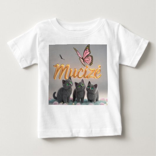 「MUCZE」 — Dreamy Elegance with Kittens & Butterfl ベビーTシャツ (正面)