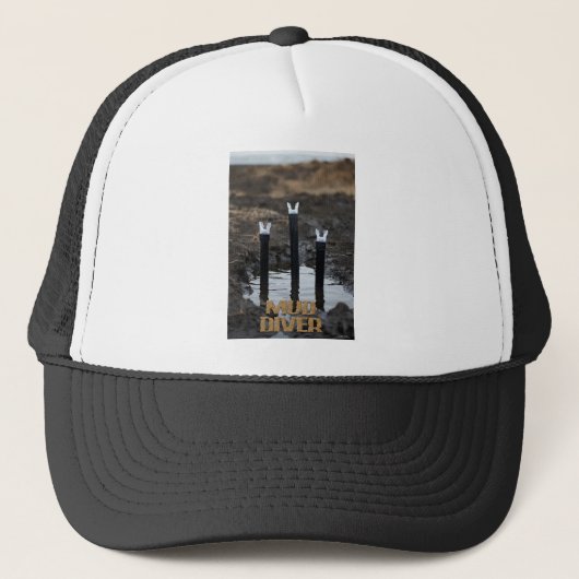 Mud Diver white and black foam trucker hat キャップ (正面)