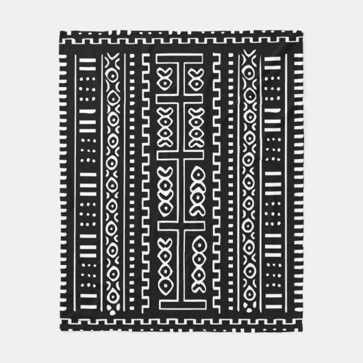 Mudclothの白黒フリースブランケット、50" x60 " フリースブランケット (正面)