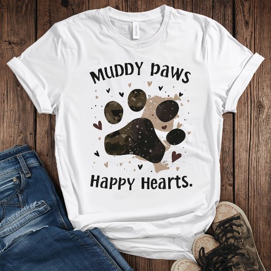 Muddy Paws Happy Hearts Dog Lover Shirt – Cute Pet Tシャツ