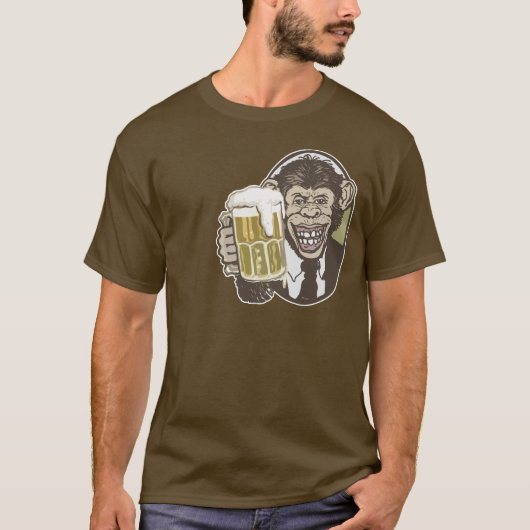 Mudgeのスタジオによるビールチンパンジー Tシャツ (正面)