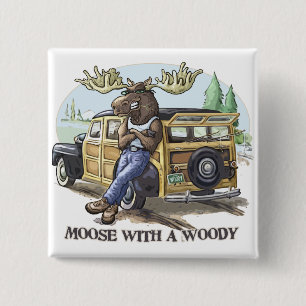 MudgeのスタジオによるWoodyを持つおもしろいなアメリカヘラジカ 缶バッジ