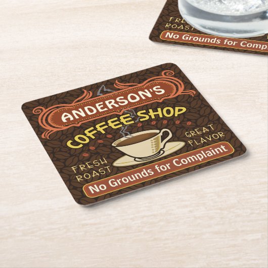 Mugを使った喫茶店独自の作パーソナライズされた成 スクエアペーパーコースター (アングル)