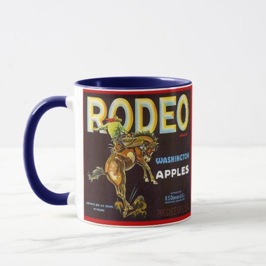 MUG~のヴィンテージのロデオのBRONCの&RIDERのAPPLEの木枠のラベル! マグカップ (左)