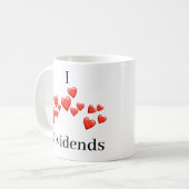 Mug – 私は配当を愛する – 多くのハート コーヒーマグカップ (正面左)