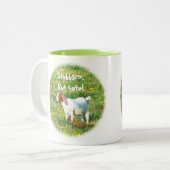 Mug「頑固だが可愛い」（ヤギの写真） ツートーンマグカップ (正面左)
