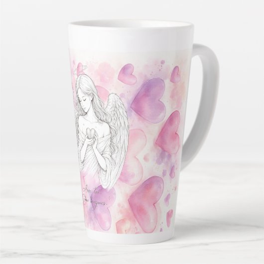 Mug avec ange et cœur – Cadeau amour éternel カフェラテマグ (右アングル)