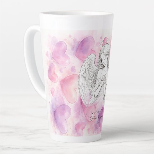 Mug avec ange et cœur – Cadeau amour éternel カフェラテマグ (左アングル)