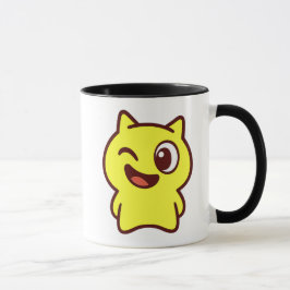Mug avec chat dessiné en jaune. マグカップ