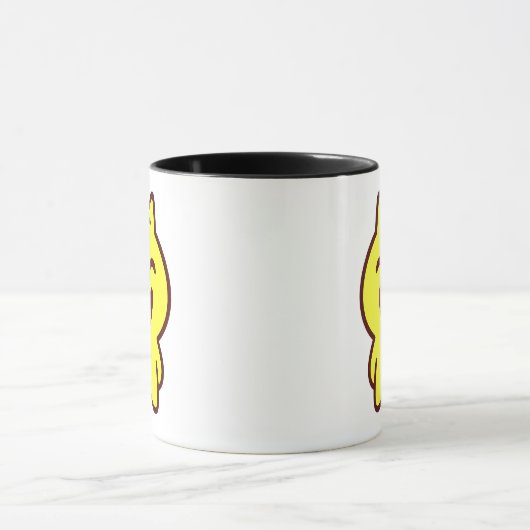 Mug avec chat dessiné en jaune. マグカップ (中央)