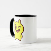 Mug avec chat dessiné en jaune. マグカップ (正面左)